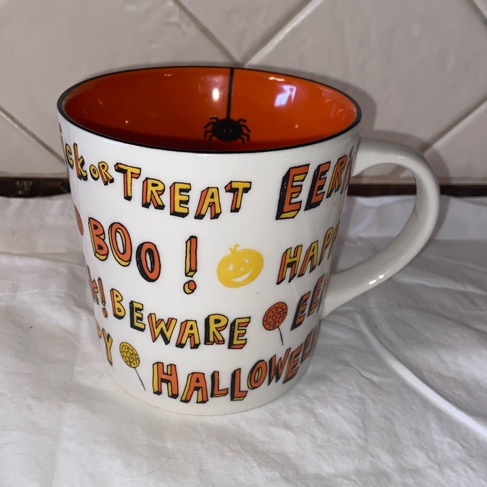 Starbucks Cup Mug Coffee Orange Inside Halloween Trick or Treat Beware Eek 2007